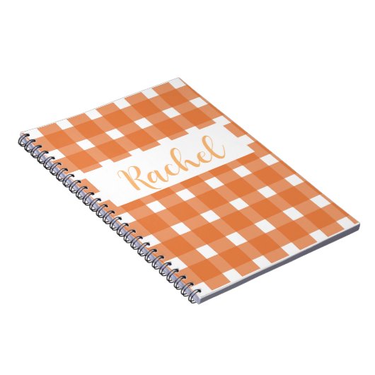 Orange White Gingham Personalisiert Notizblock (Rechte Seite)