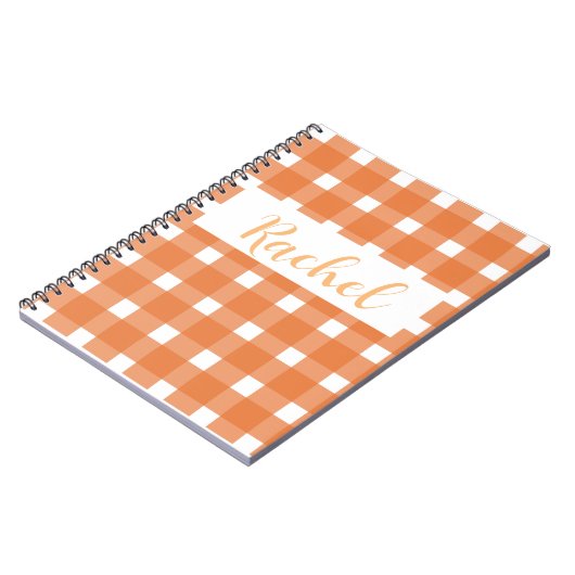 Orange White Gingham Personalisiert Notizblock (Linke Seite)