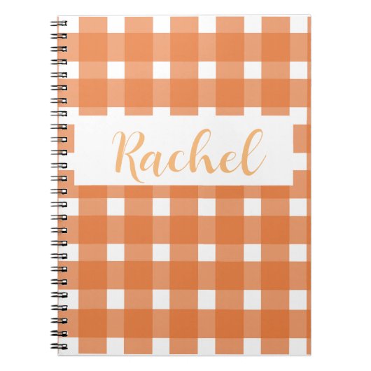 Orange White Gingham Personalisiert Notizblock (Vorderseite)