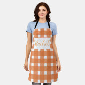 Orange White Gingham Personalisiert Schürze (Getragen)