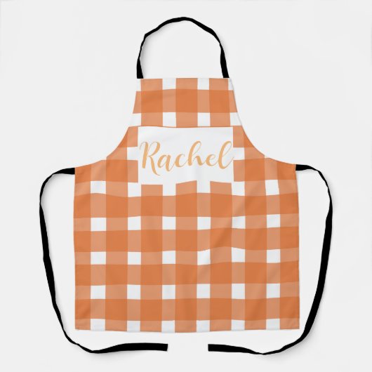 Orange White Gingham Personalisiert Schürze (Vorderseite)
