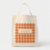 Orange White Gingham Personalisiert Tragetasche (Vorne)