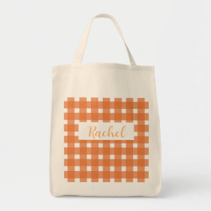 Orange White Gingham Personalisiert Tragetasche