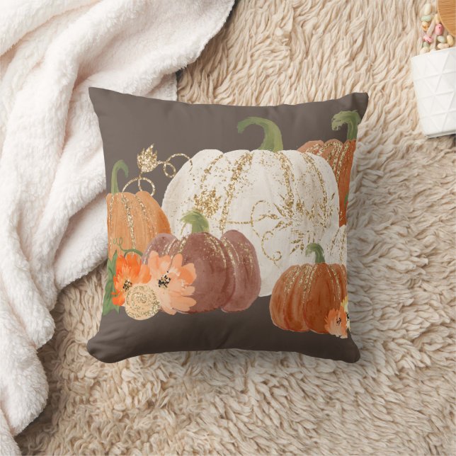 Orange White Gold Pumpkins Fall Erntedank Kissen (Decke)