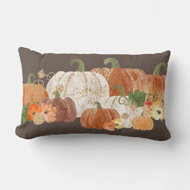 Orange White Gold Pumpkins Herbst Herbstland Lendenkissen (Vorderseite)