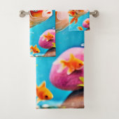 Orange White Goldfish Badhandtuch Set (Insitu)