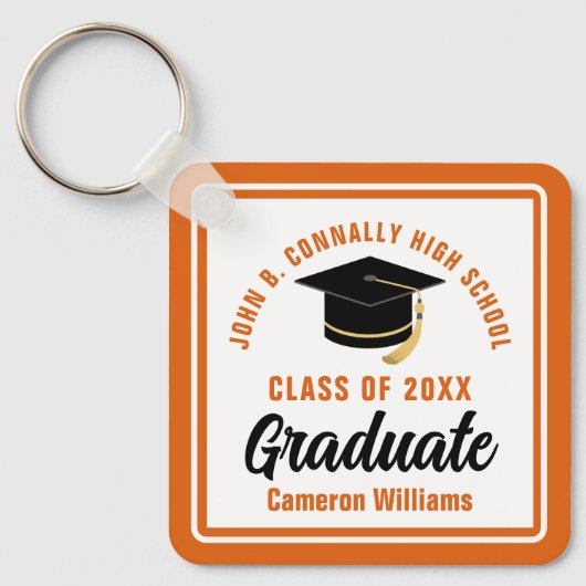 Orange White Graduate 2023 Personalized Graduation Schlüsselanhänger (Vorderseite)