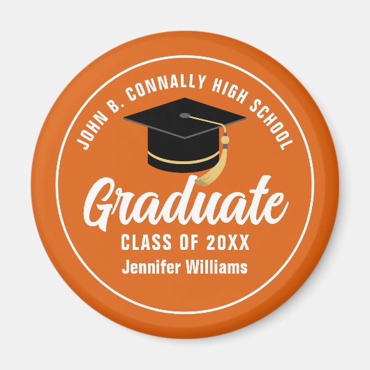 Orange White Graduate Custom 2025 Abschluss Magnet (Vorne)