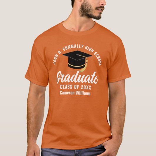 Orange White Graduate Custom Abschluss T-Shirt (Vorderseite)