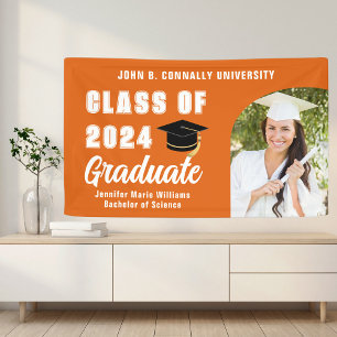 Orange White Graduate Foto Graduate Party Banner