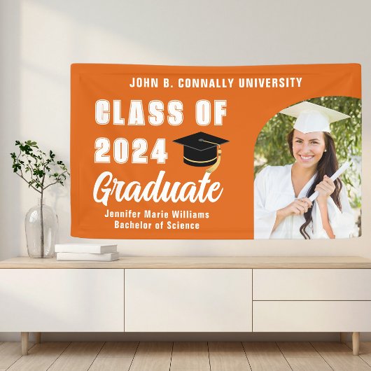 Orange White Graduate Foto Graduate Party Banner
