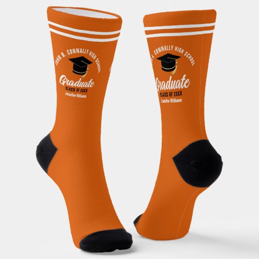 Orange White Graduate Personalisiert 2025 Abschlus Socken (Gewinkelt)