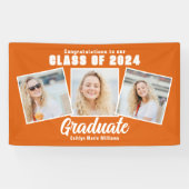 Orange White Graduation Party Foto Collage Banner (Horizontal)