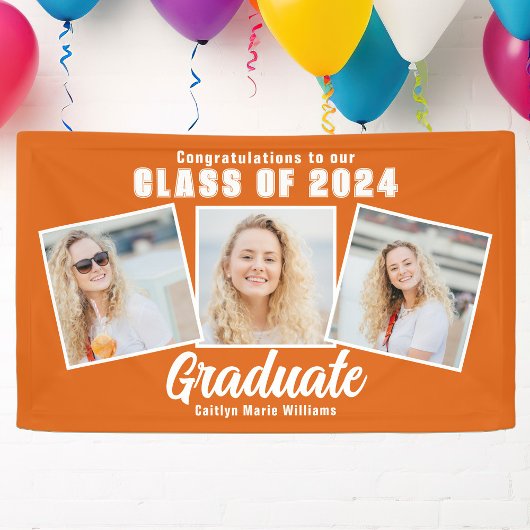 Orange White Graduation Party Foto Collage Banner