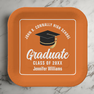Orange White Graduation Party Square Pappteller