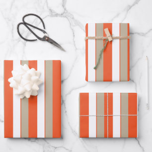Orange White Gray Streifen Geschenkpapier Set