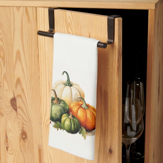 Orange, White & Green Pumpkin Fall Themed Geschirrtuch (Drittel gefaltet)