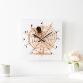 Orange & White Halloween Spider Web Wall Clock Quadratische Wanduhr (Zuhause)