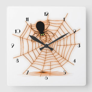 Orange & White Halloween Spider Web Wall Clock Quadratische Wanduhr