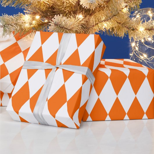 Orange White Harlequin Diamonds Schachbretts Desig Geschenkpapier