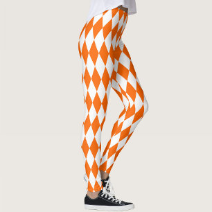 Orange White Harlequin Diamonds Schachbretts Desig Leggings