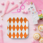 Orange White Harlequin Diamonds Schachbretts Desig Pappteller (Party)