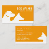 Orange & White Hund Silhouetten Hundwalker Visitenkarte (Vorne/Hinten)