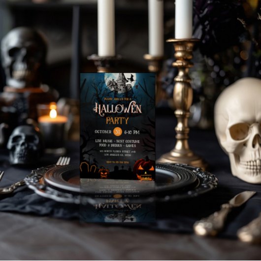 Orange & White Hunted HouseHalloween Party Einladu Einladung