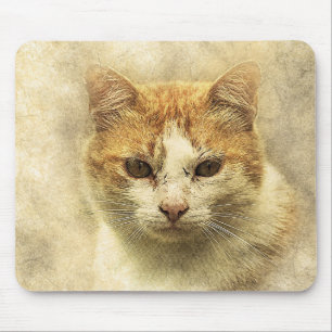 Orange & White Kitty   ABSTRAKT   Wasserfarbe Mousepad