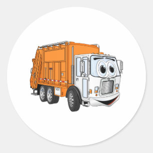 Orange White Lächeln Garbage Truck Cartoon Runder Aufkleber