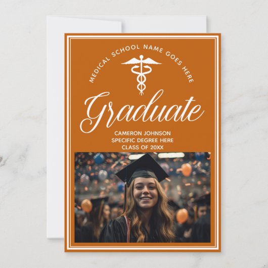 Orange White Medical School Foto Abschluss Ankündigung (Vorderseite)
