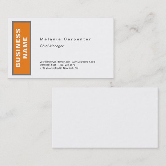 Orange White Minimalistisch Modern Schlicht Visitenkarte (Vorne/Hinten)