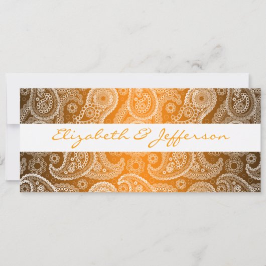 Orange & White Paisley Lace Hochzeit Einladung (Vorderseite)