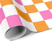 Orange White Pink Checkered Pattern Design  Geschenkpapier (Rolleneckpunkt)