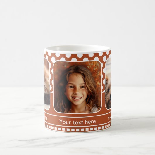 Orange White Polka Dots Family Foto Tasse (Mittel)