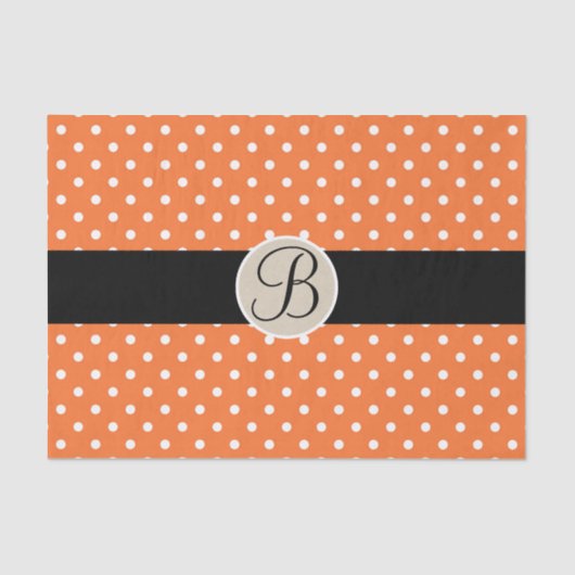 Orange White Polka Dots Monogram Letter Initial Seidenpapier (Vorderseite)