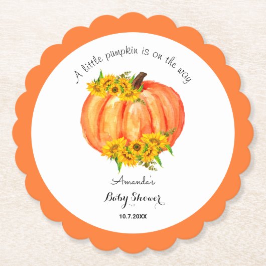 Orange White Pumpkin Fall Baby Dusche Untersetzer (Vorderseite)