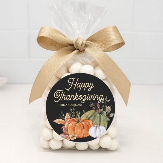 Orange White Pumpkins Black Happy Thanksgiving Runder Aufkleber