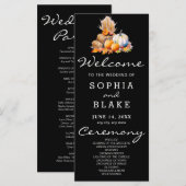 Orange & White Pumpkins Fall Black Wedding Program (Vorne/Hinten)