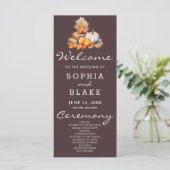Orange & White Pumpkins Fall Brown Wedding Program (Stehend Vorderseite)