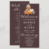 Orange & White Pumpkins Fall Brown Wedding Program (Vorne/Hinten)