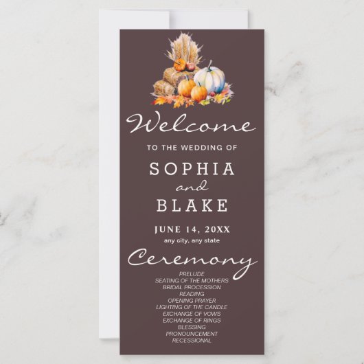 Orange & White Pumpkins Fall Brown Wedding Program (Vorderseite)