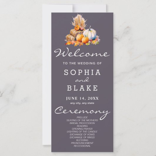 Orange & White Pumpkins Fall Gray Wedding Program (Vorderseite)