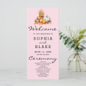 Orange & White Pumpkins Fall Pink Wedding Program (Stehend Vorderseite)