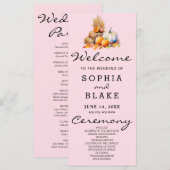 Orange & White Pumpkins Fall Pink Wedding Program (Vorne/Hinten)
