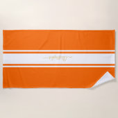 Orange White Racing Stripes Gold Mit Monogramm Poo Strandtuch (Vorderseite)