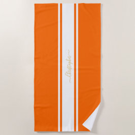 Orange White Racing Stripes Gold Mit Monogramm Poo Strandtuch