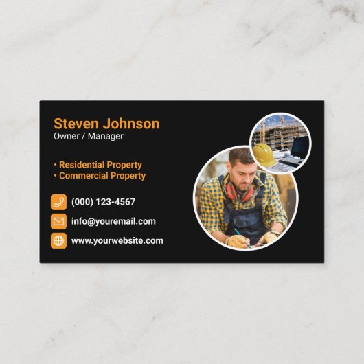 Orange White Renovierungsunternehmen Bauunternehme Visitenkarte (Rückseite)