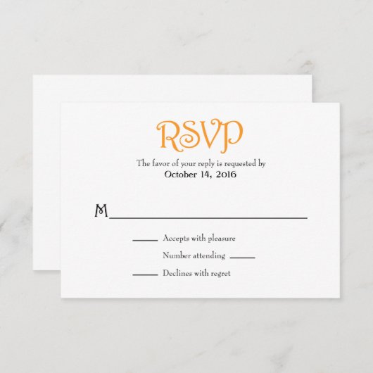 Orange White Schlicht Simple Wedding RSVP Cards (Vorne/Hinten)