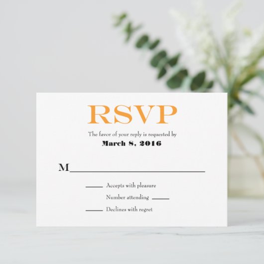 Orange White Schlicht Simple Wedding RSVP Cards (Stehend Vorderseite)